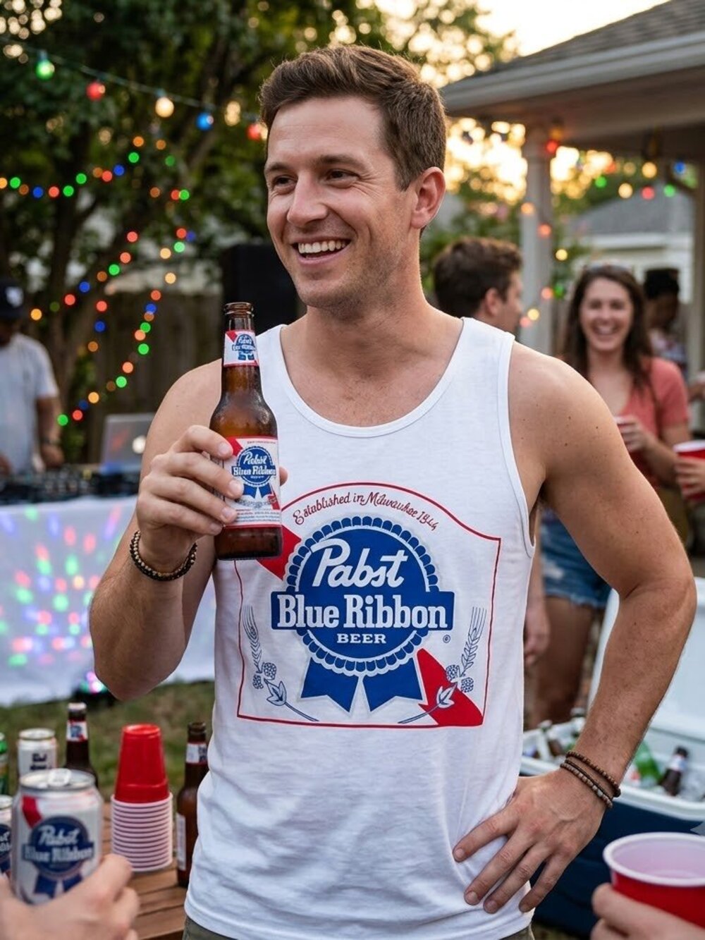 Pabst Blue Ribbon Tank Top Vintage PBR Beer Logo Retro Graphic White Sleeveless